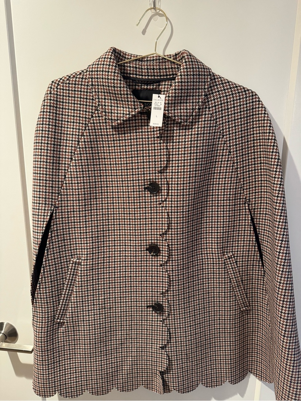 Talbots Scalloped Houndstooth Cape - Cream & Black - Picture 6 of 9